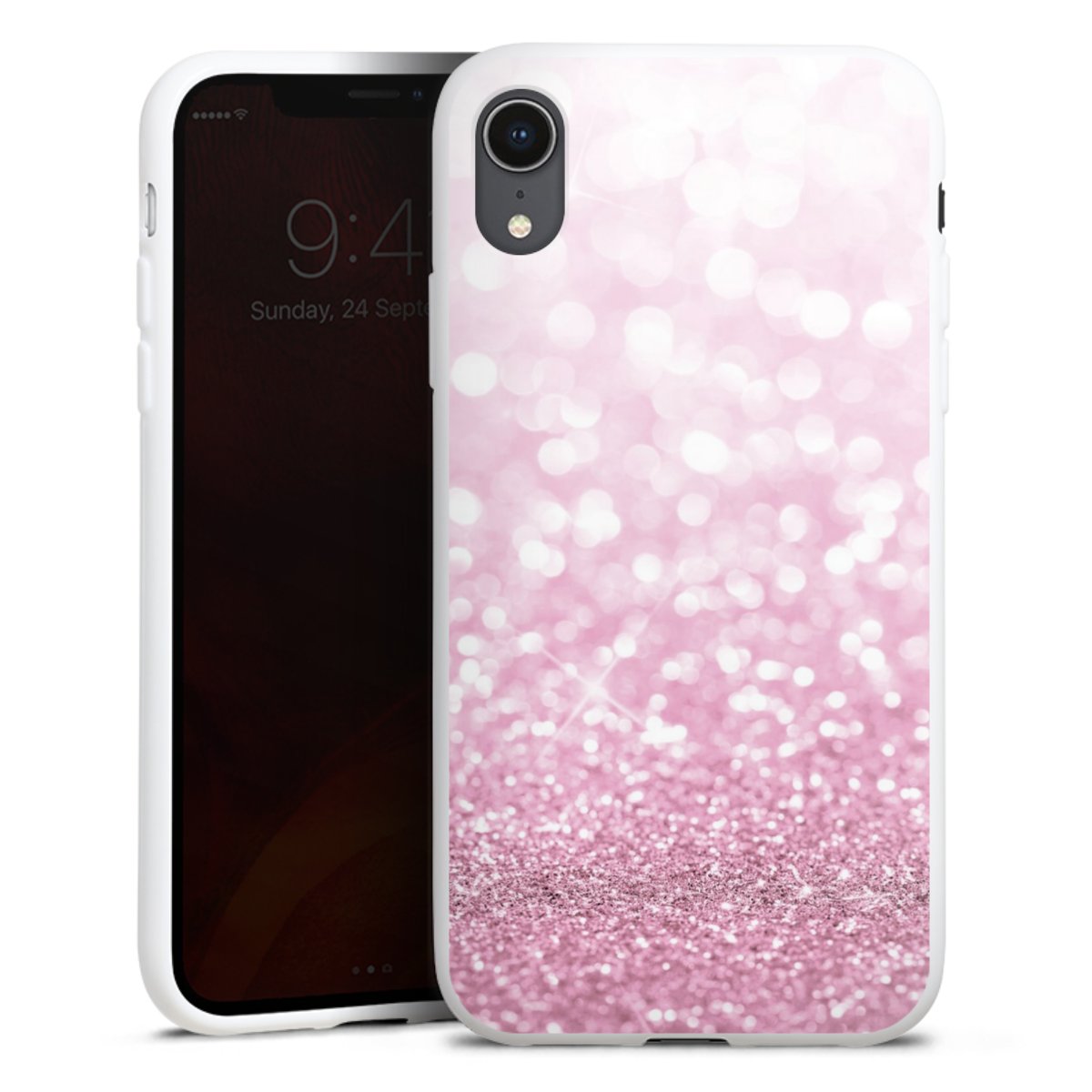 iPhone Xr Handy Silikon Hülle Case weiß Handyhülle Glitzer Pink Shine Silikon Case