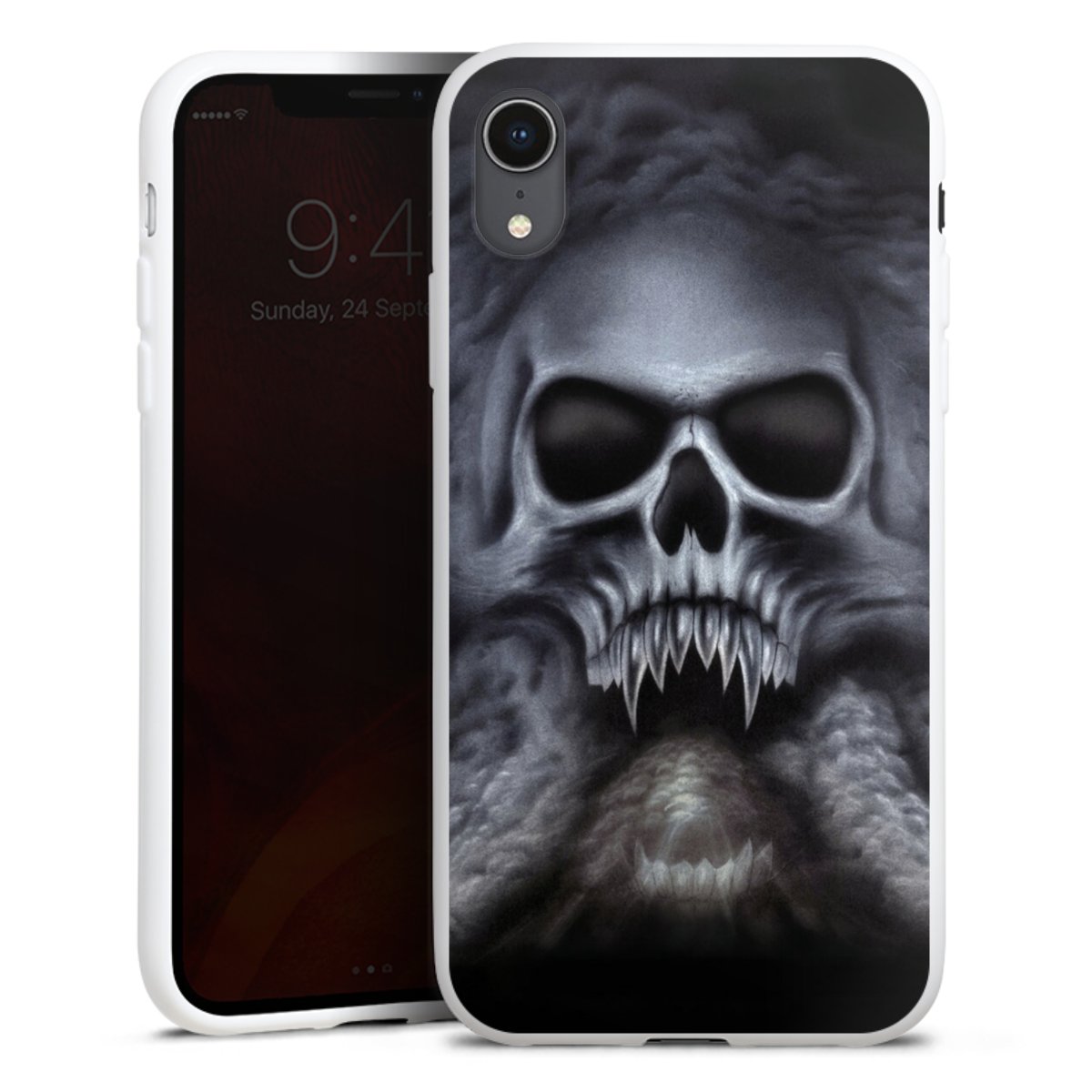 iPhone Xr Handy Silikon Hülle Case weiß Handyhülle Totenkopf Skull Silikon Case