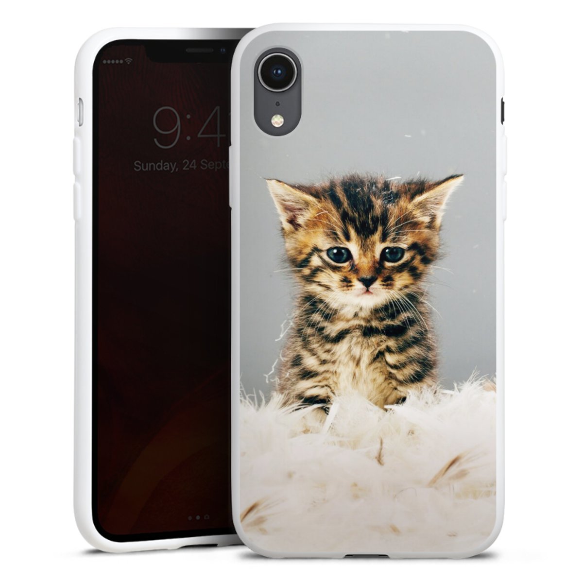 iPhone Xr Handy Silikon Hülle Case weiß Handyhülle Cat Feather Pet Silikon Case