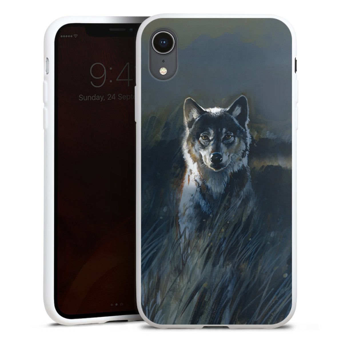 iPhone Xr Handy Silikon Hülle Case weiß Handyhülle Nature Wolf Painting Silikon Case