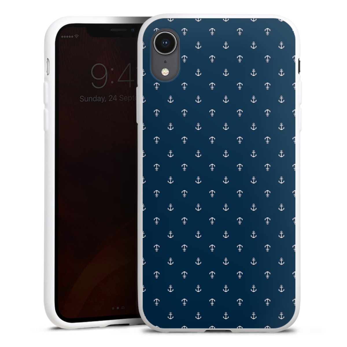 iPhone Xr Handy Silikon Hülle Case weiß Handyhülle Muster Anchor Sail Silikon Case