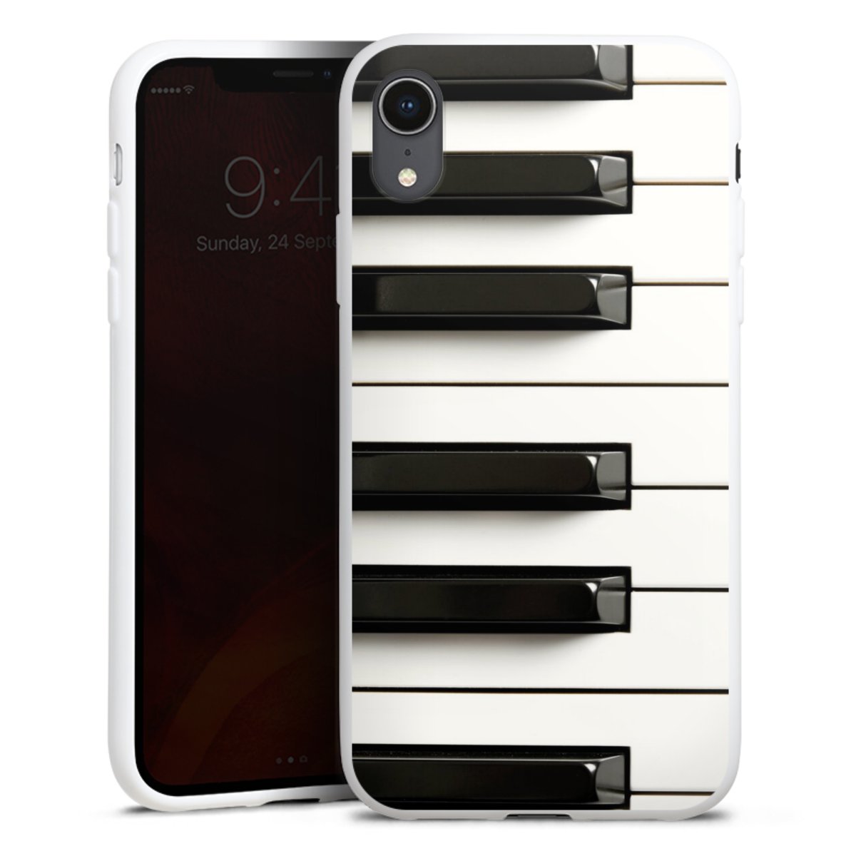 iPhone Xr Handy Silikon Hülle Case weiß Handyhülle Klavier Piano Music Silikon Case