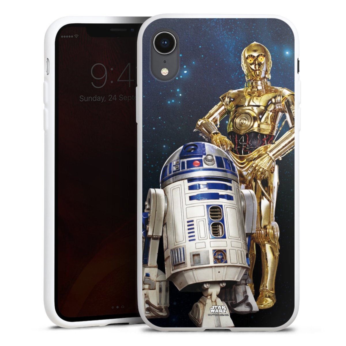 iPhone Xr Handy Silikon Hülle Case weiß Handyhülle Weltall Star Wars R2d2 Silikon Case