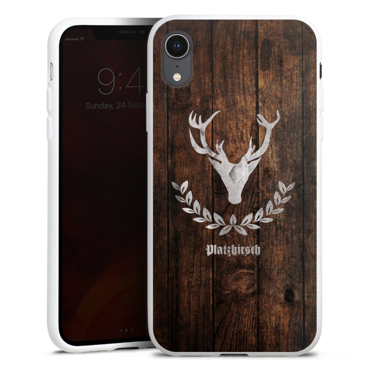 iPhone Xr Handy Silikon Hülle Case weiß Handyhülle Deer Wood Wooden Look Silikon Case