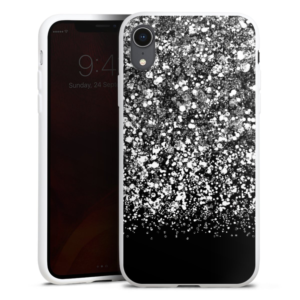 iPhone Xr Handy Silikon Hülle Case weiß Handyhülle Glitzer Snowflake Muster Silikon Case