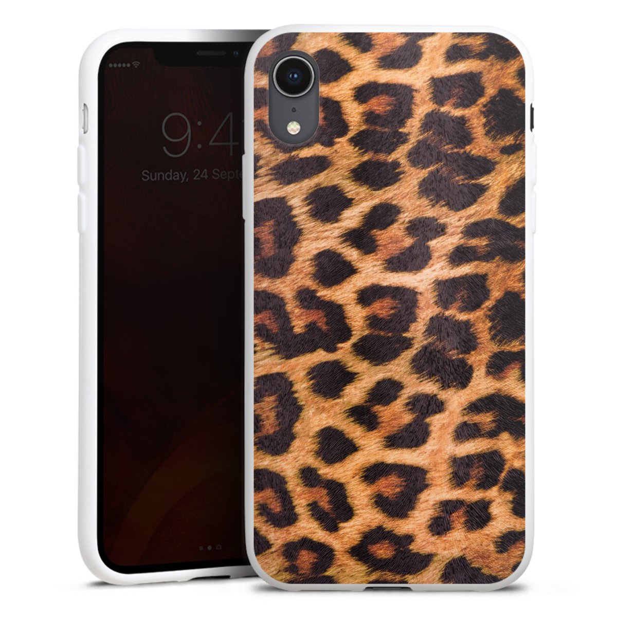 iPhone Xr Handy Silikon Hülle Case weiß Handyhülle Animal Print Leopard Fur Silikon Case