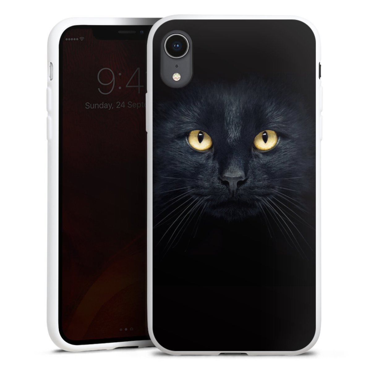 iPhone Xr Handy Silikon Hülle Case weiß Handyhülle Eye Cat Black Silikon Case