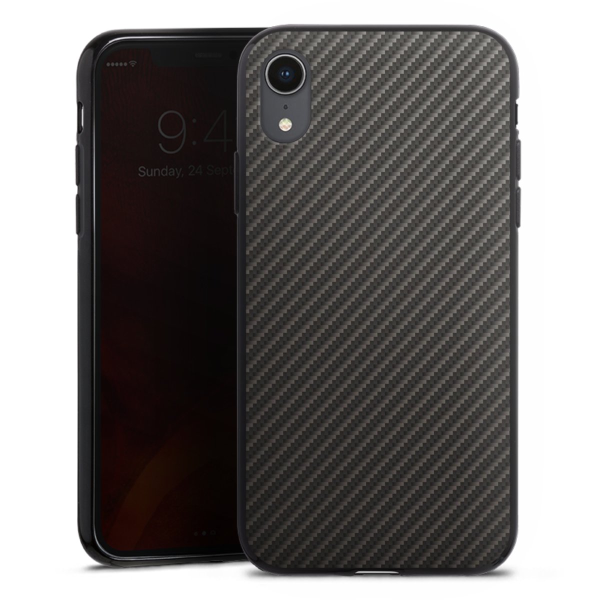 iPhone Xr Handy Silikon Hülle Case schwarz Handyhülle Metallic Look Carbon Muster