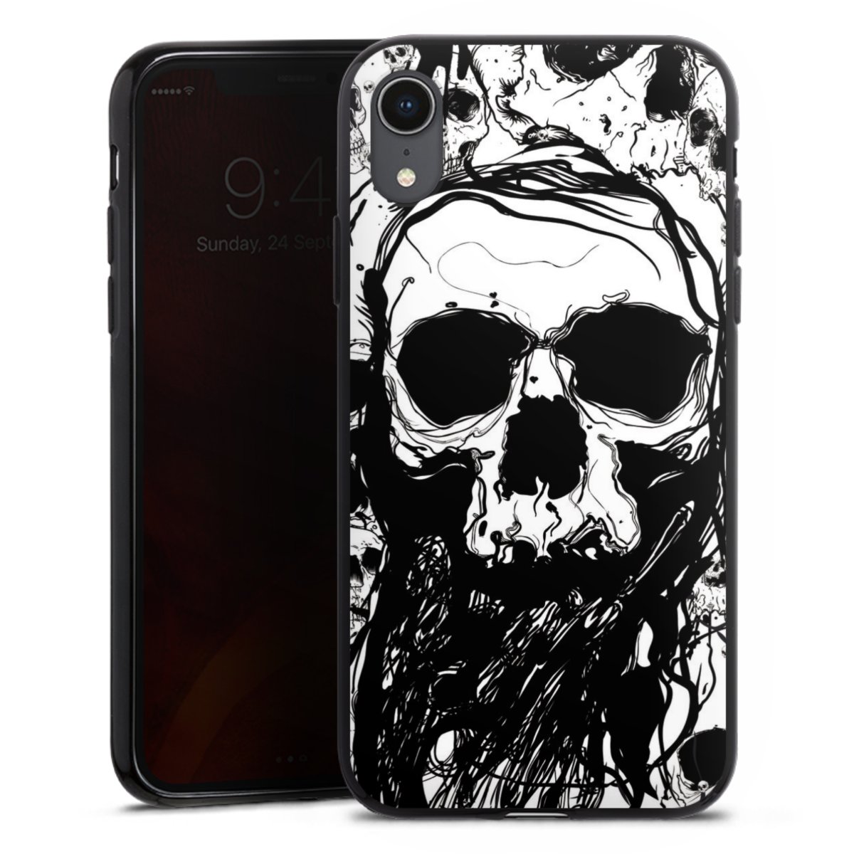 iPhone Xr Handy Silikon Hülle Case schwarz Handyhülle Totenkopf Halloween