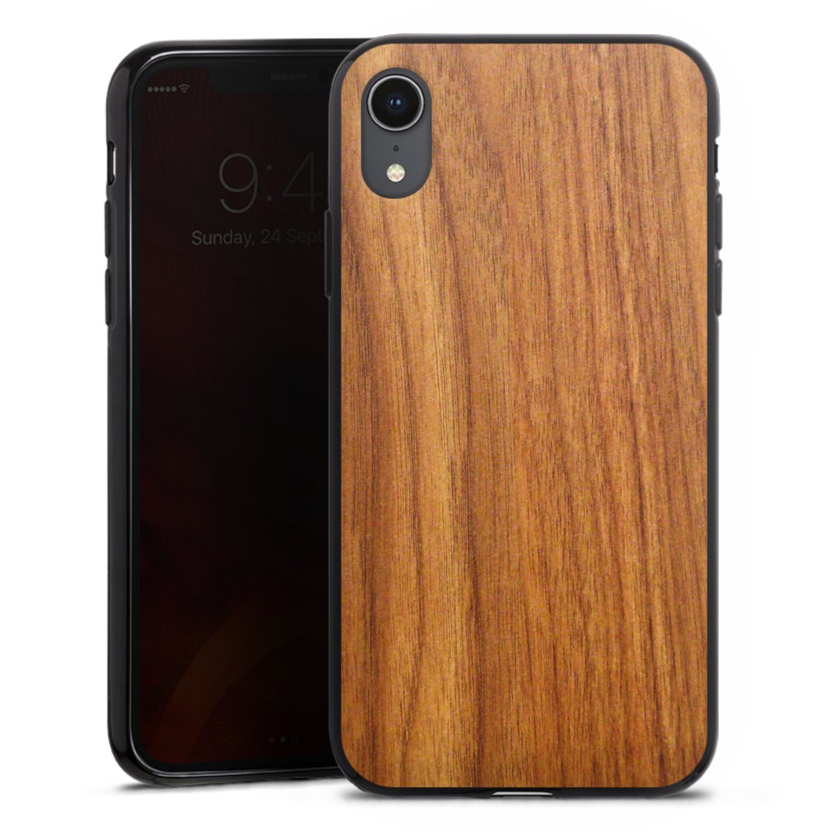 iPhone Xr Handy Silikon Hülle Case schwarz Handyhülle Wood Larch Wooden Look