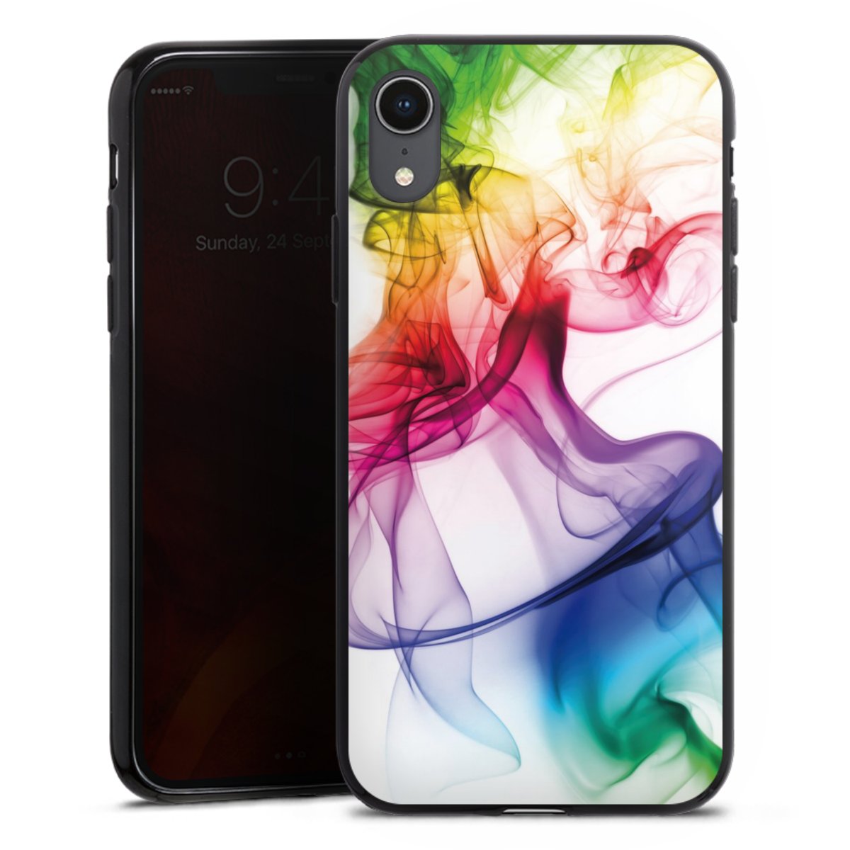 iPhone Xr Handy Silikon Hülle Case schwarz Handyhülle Water Colour Rainbow