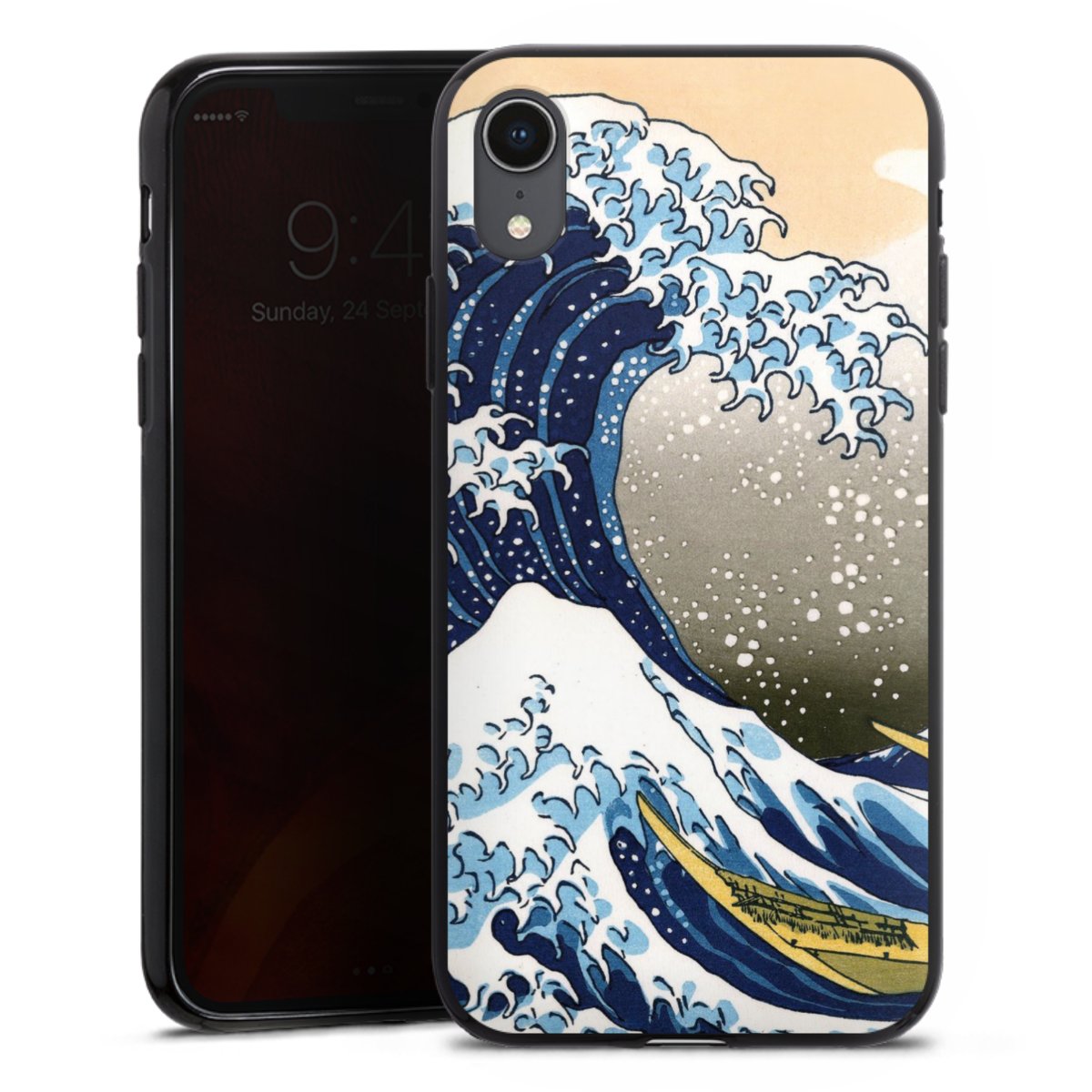 iPhone Xr Handy Silikon Hülle Case schwarz Handyhülle Kunst Katsushika Hokusai Die Große Welle Vor Kanagawa