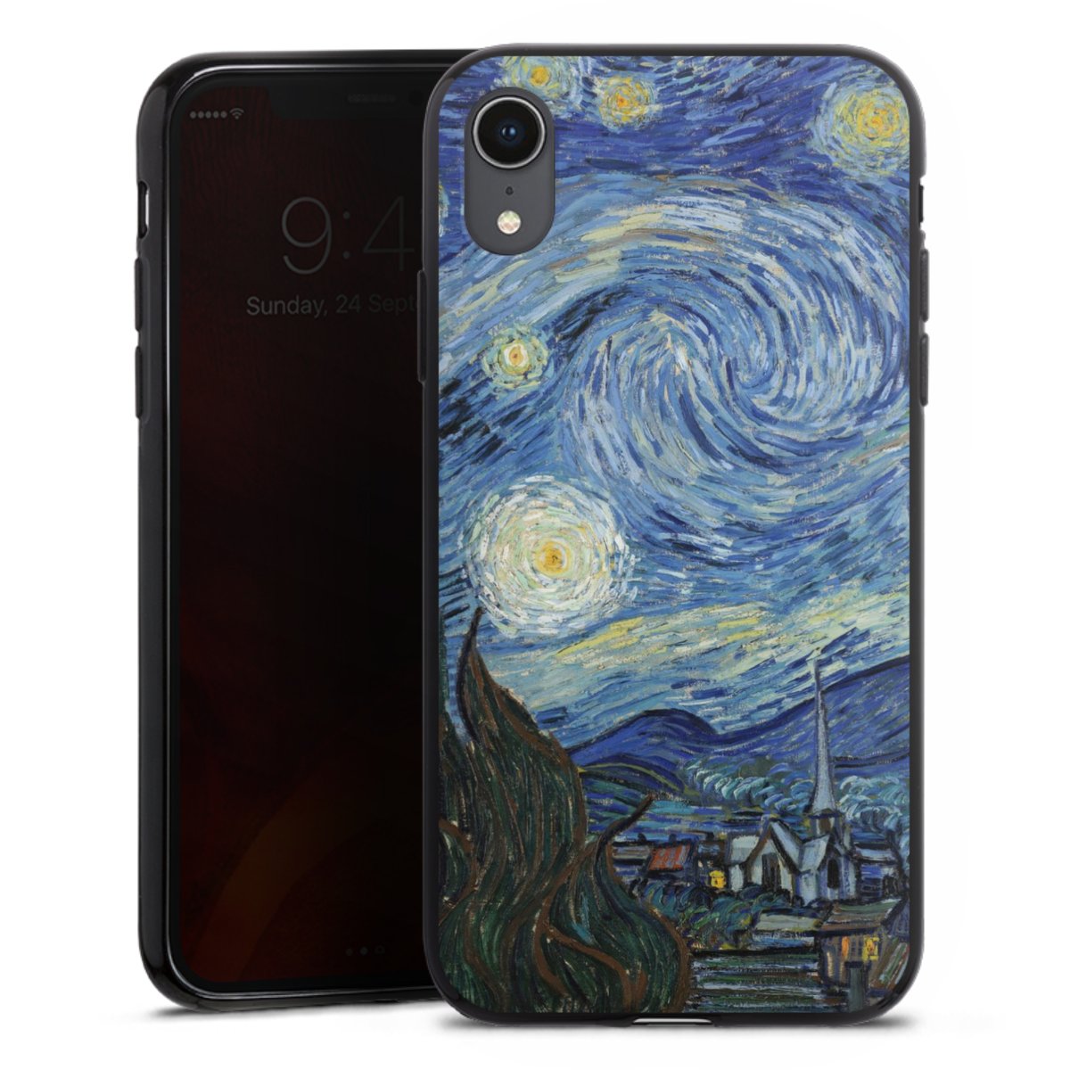 iPhone Xr Handy Silikon Hülle Case schwarz Handyhülle The Starry Night Kunst Vincent Van Gogh