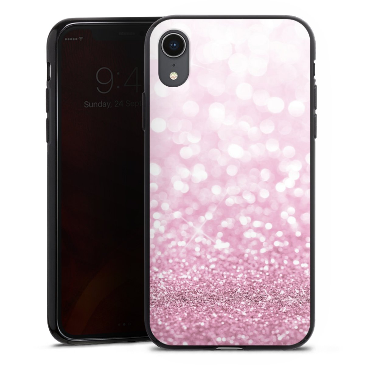 iPhone Xr Handy Silikon Hülle Case schwarz Handyhülle Glitzer Pink Shine