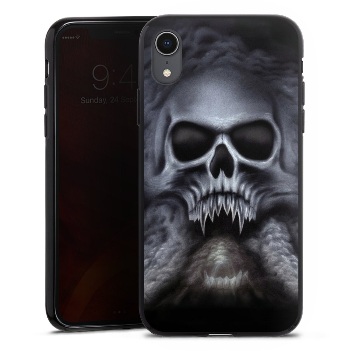 iPhone Xr Handy Silikon Hülle Case schwarz Handyhülle Totenkopf Skull