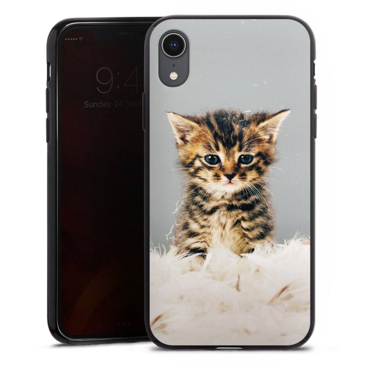 iPhone Xr Handy Silikon Hülle Case schwarz Handyhülle Cat Feather Pet