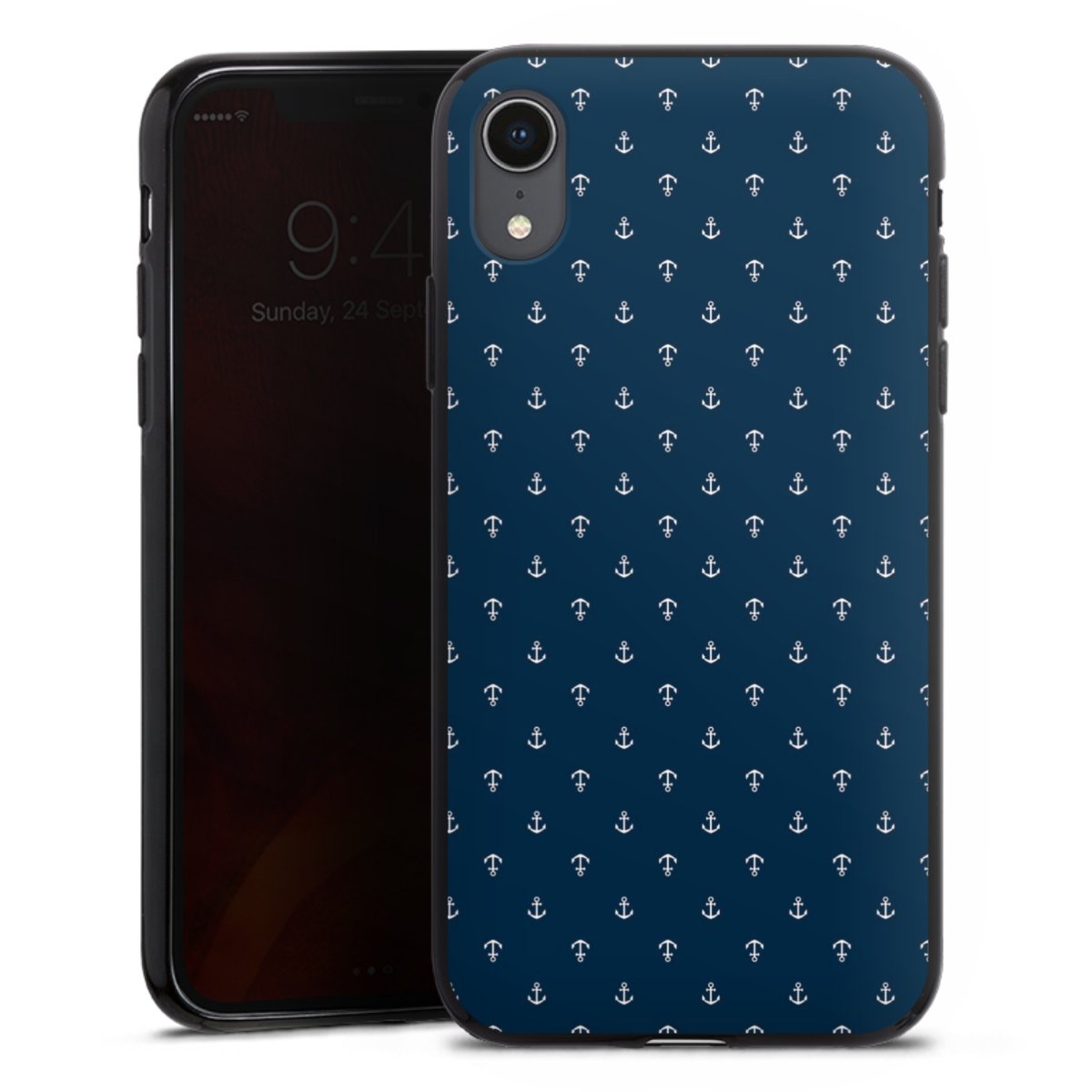 iPhone Xr Handy Silikon Hülle Case schwarz Handyhülle Muster Anchor Sail