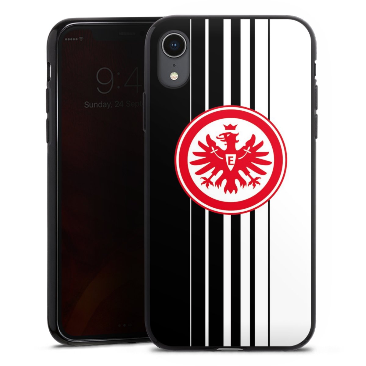 iPhone Xr Handy Silikon Hülle Case schwarz Handyhülle Stripes Eintracht Frankfurt Official Licensed Product