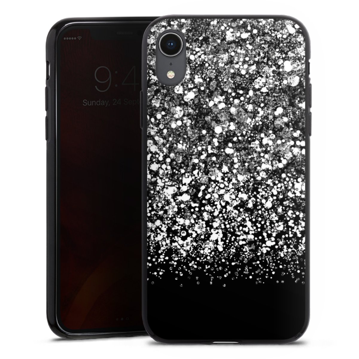 iPhone Xr Handy Silikon Hülle Case schwarz Handyhülle Glitzer Snowflake Muster