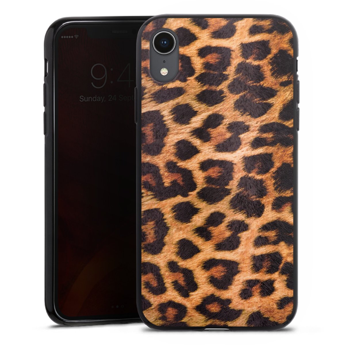 iPhone Xr Handy Silikon Hülle Case schwarz Handyhülle Animal Print Leopard Fur