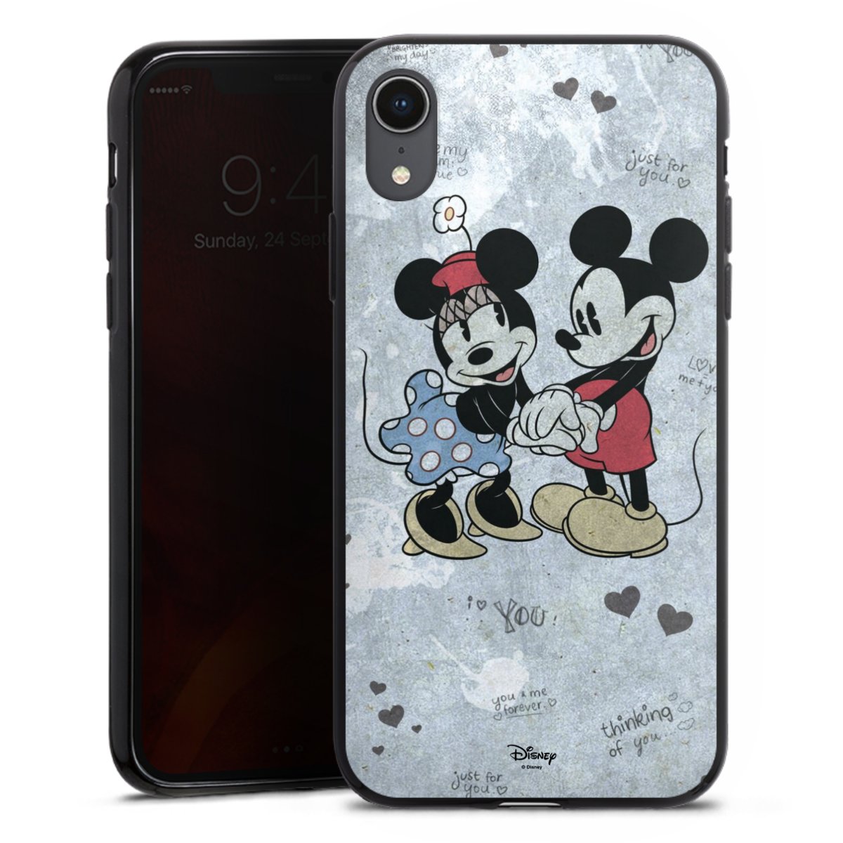 iPhone Xr Handy Silikon Hülle Case schwarz Handyhülle Mickey & Minnie Mouse Vintage Disney