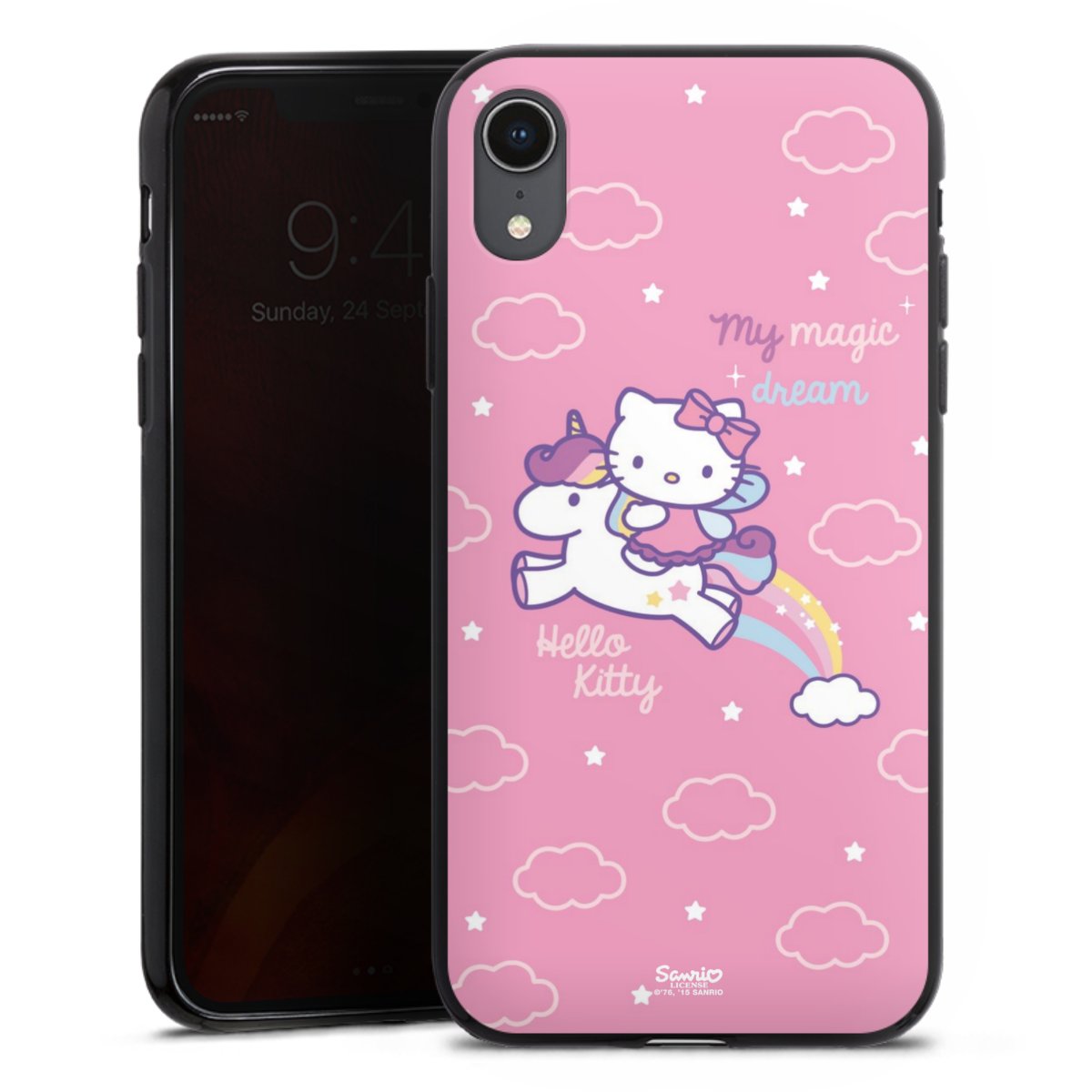 iPhone Xr Handy Silikon Hülle Case schwarz Handyhülle Einhorn Official Licensed Product Hello Kitty