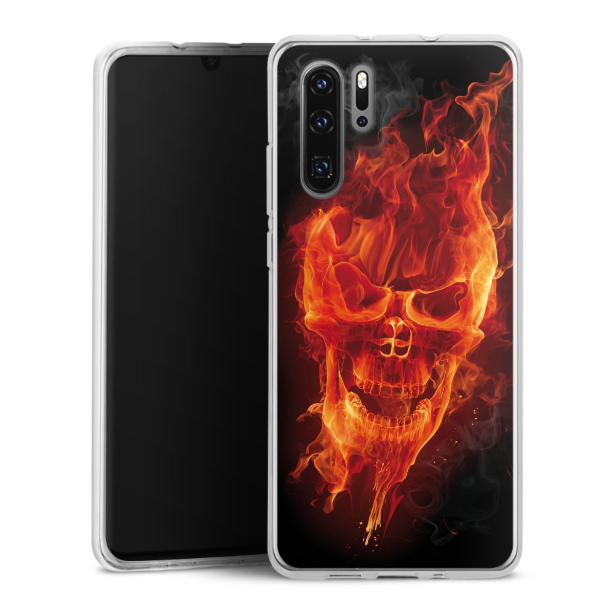 Huawei P30 Pro Handy Silikon Hülle Case transparent Handyhülle Totenkopf Skull Fire Silikon Case