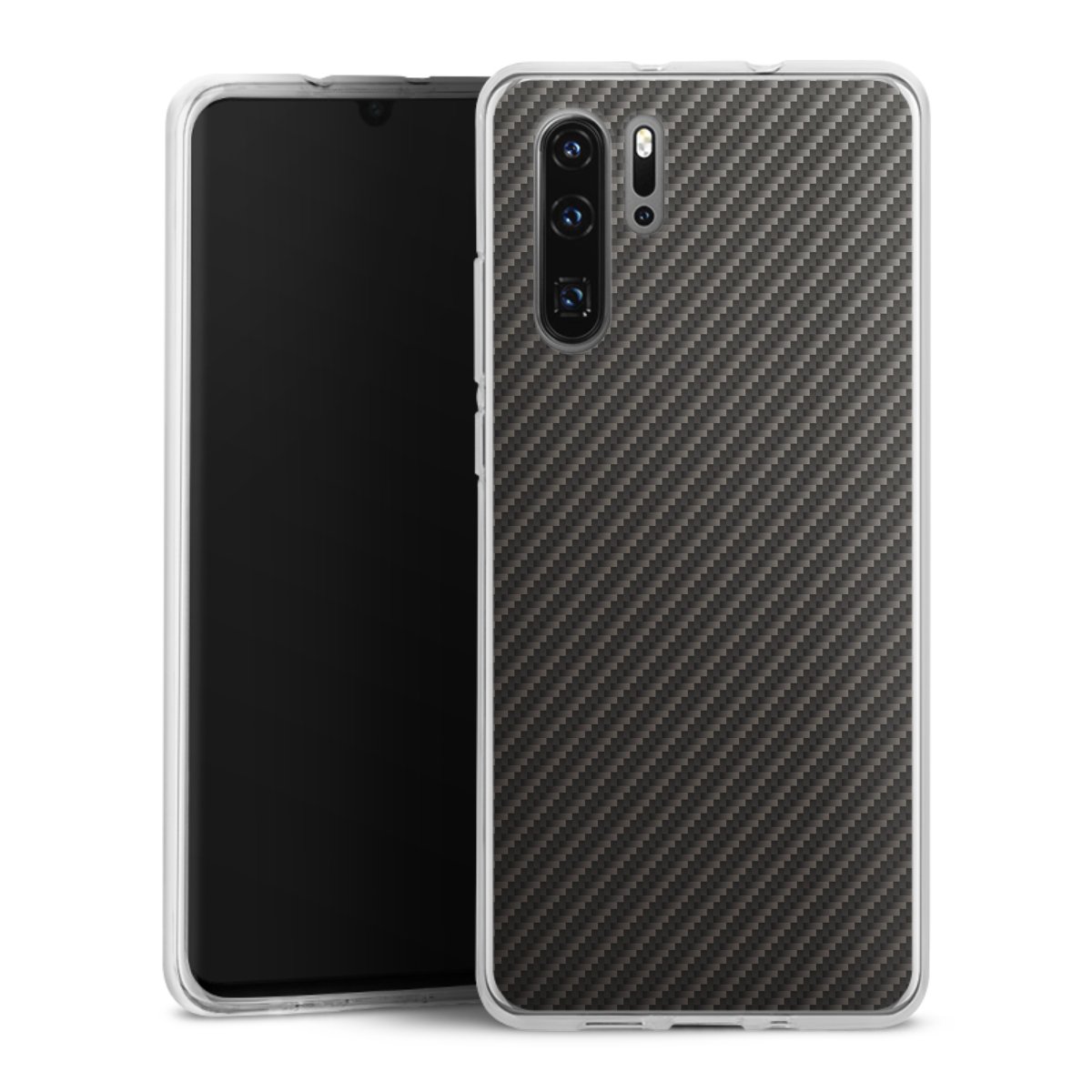 Huawei P30 Pro Handy Silikon Hülle Case transparent Handyhülle Metallic Look Carbon Muster Silikon Case