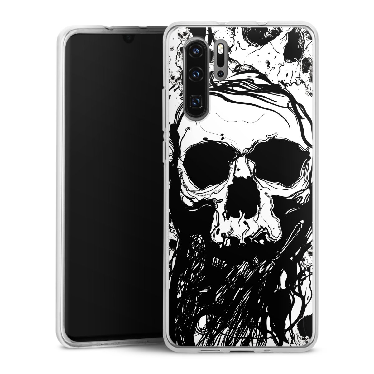 Huawei P30 Pro Handy Silikon Hülle Case transparent Handyhülle Totenkopf Halloween Silikon Case