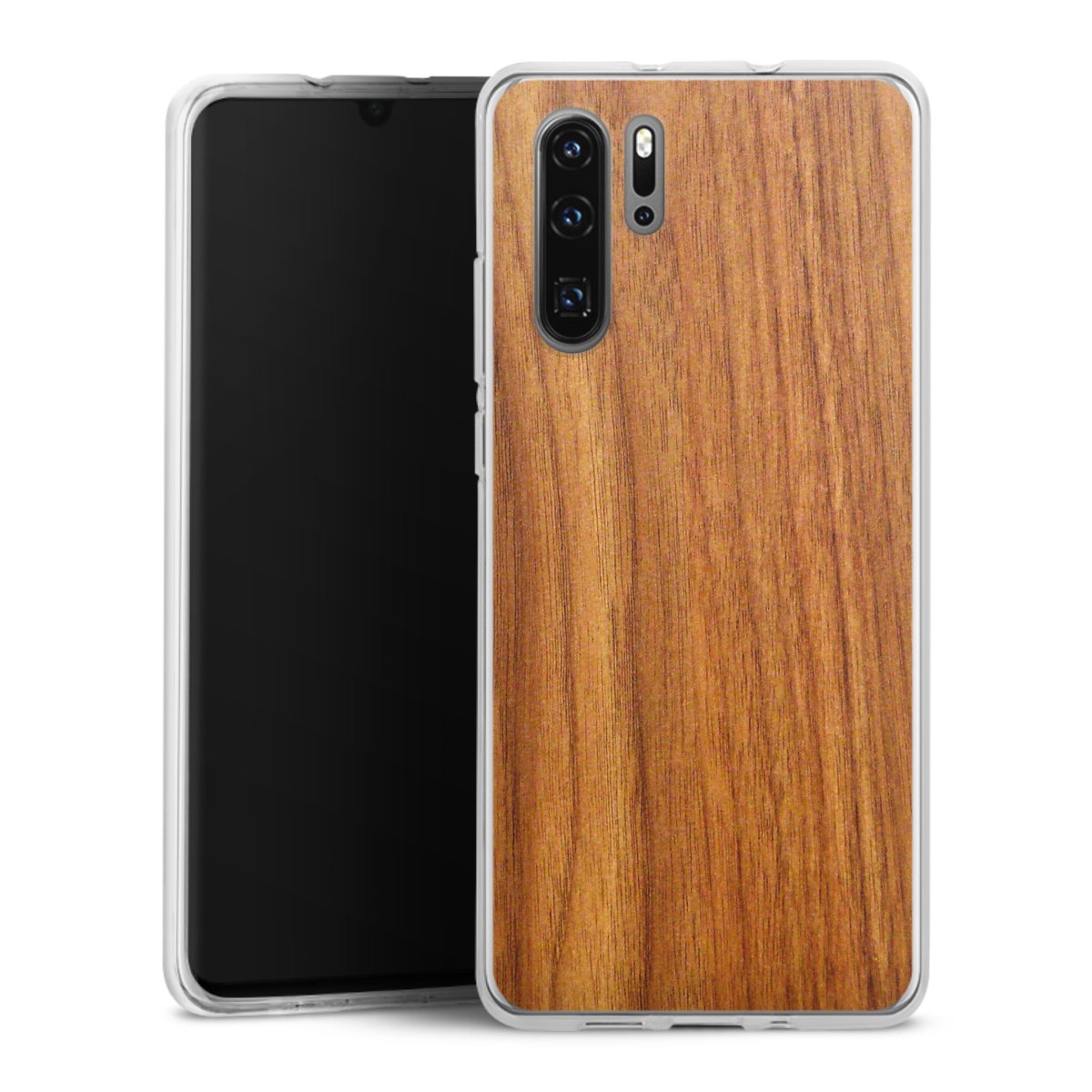 Huawei P30 Pro Handy Silikon Hülle Case transparent Handyhülle Wood Larch Wooden Look Silikon Case