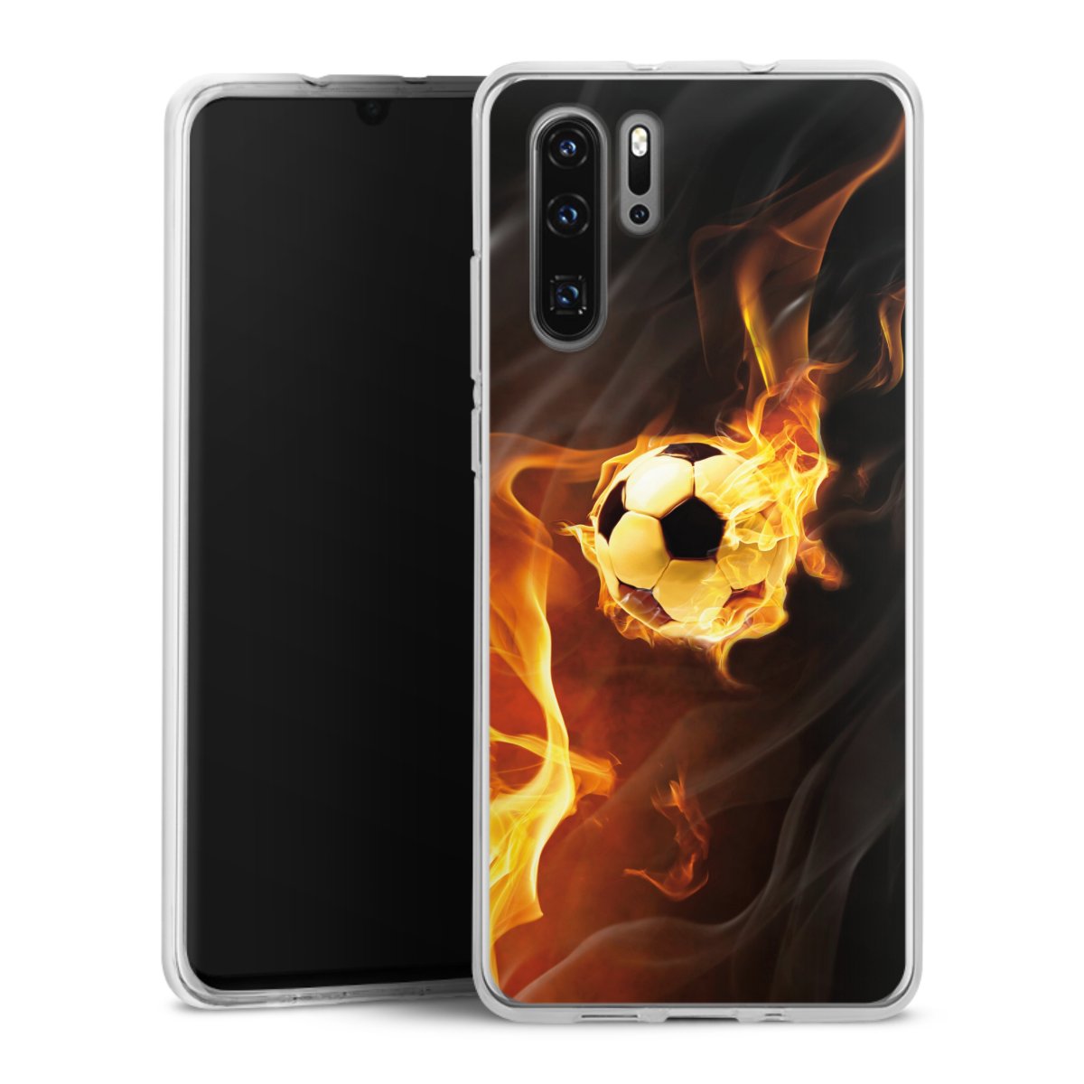 Huawei P30 Pro Handy Silikon Hülle Case transparent Handyhülle Ball Fire Soccer Silikon Case