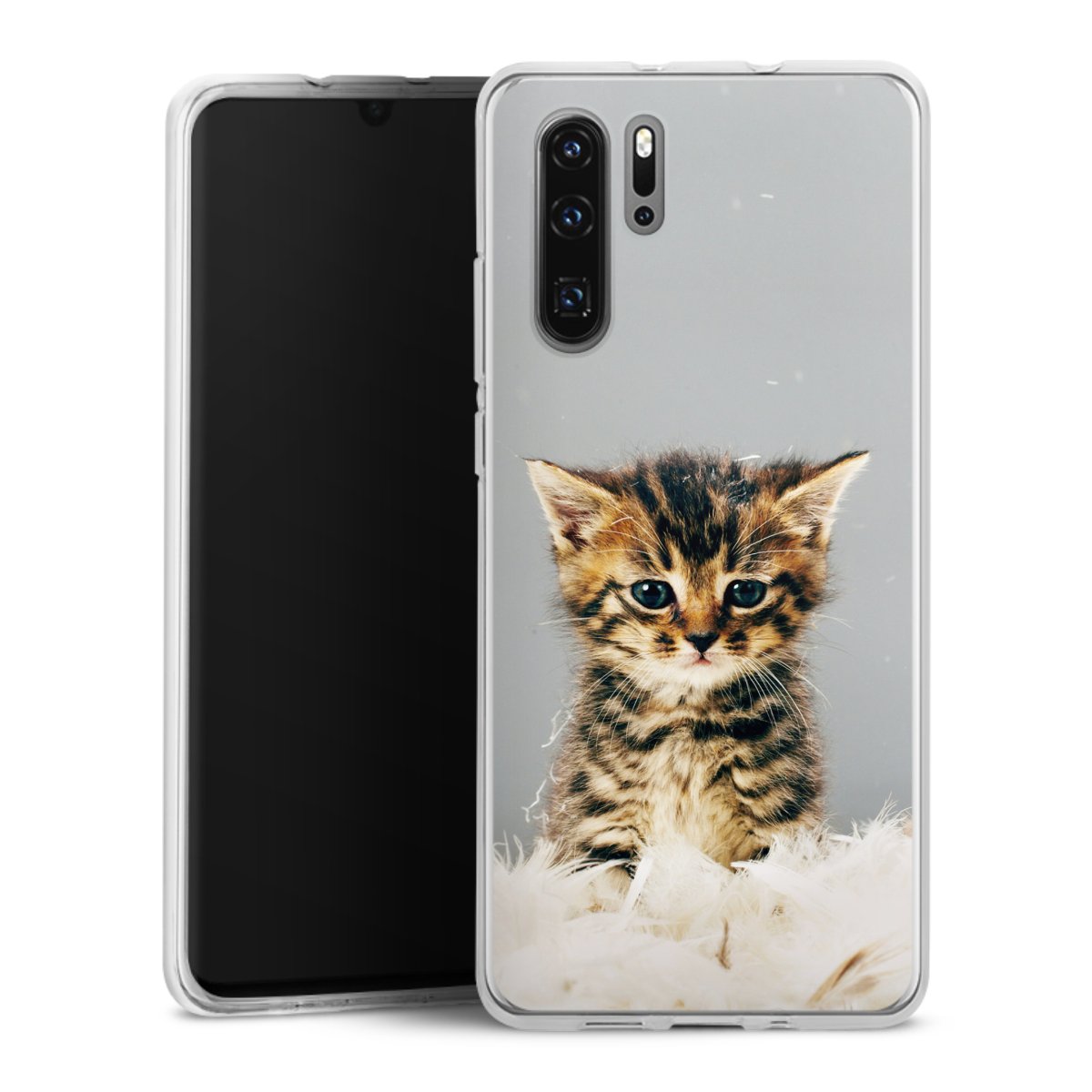 Huawei P30 Pro Handy Silikon Hülle Case transparent Handyhülle Cat Feather Pet Silikon Case