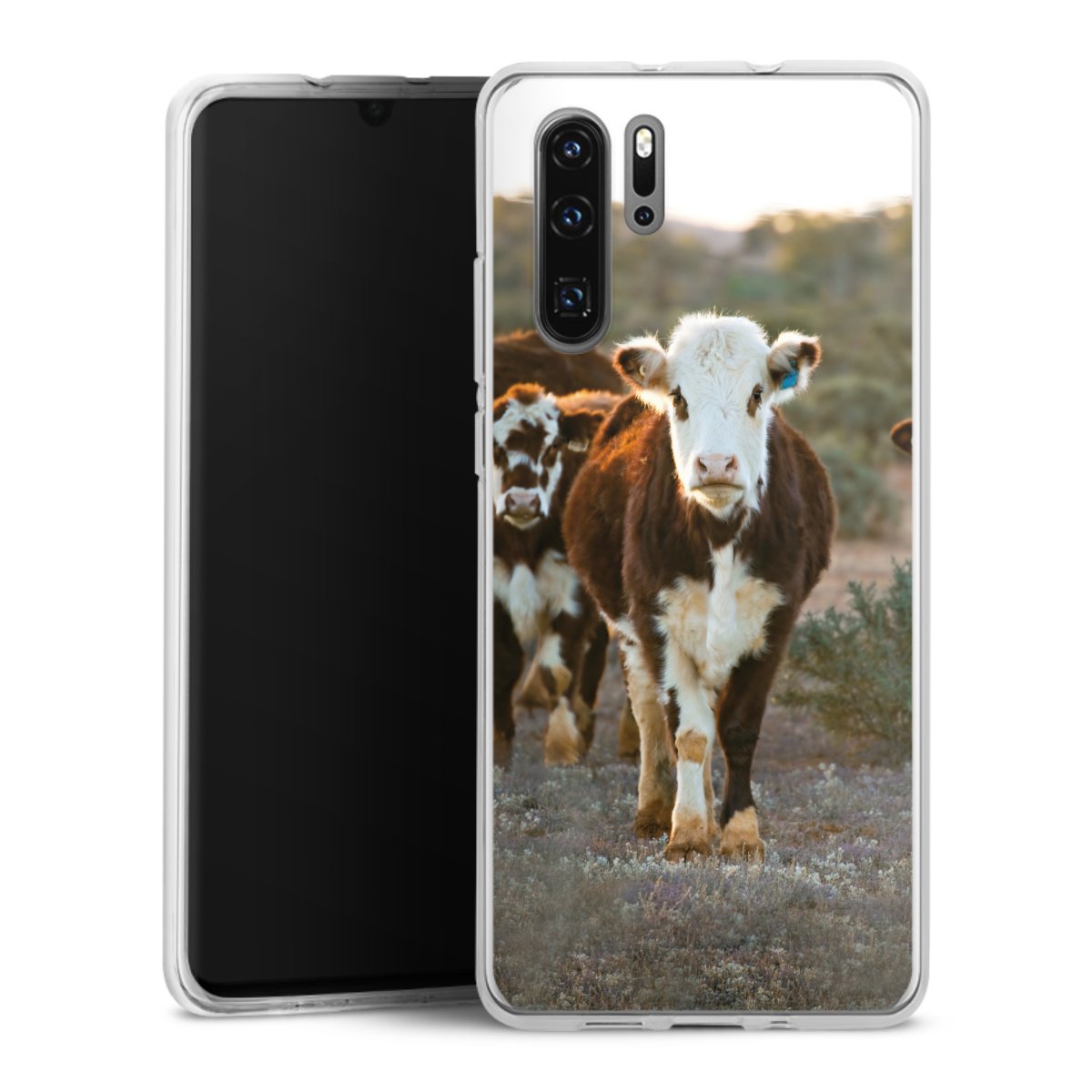 Huawei P30 Pro Handy Silikon Hülle Case transparent Handyhülle Cow Farmer Calf Silikon Case