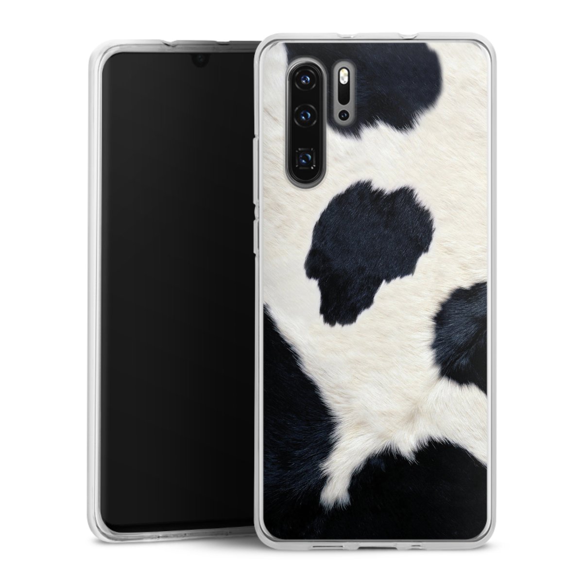 Huawei P30 Pro Handy Silikon Hülle Case transparent Handyhülle Animal Look Animal Print Cow Skin Silikon Case