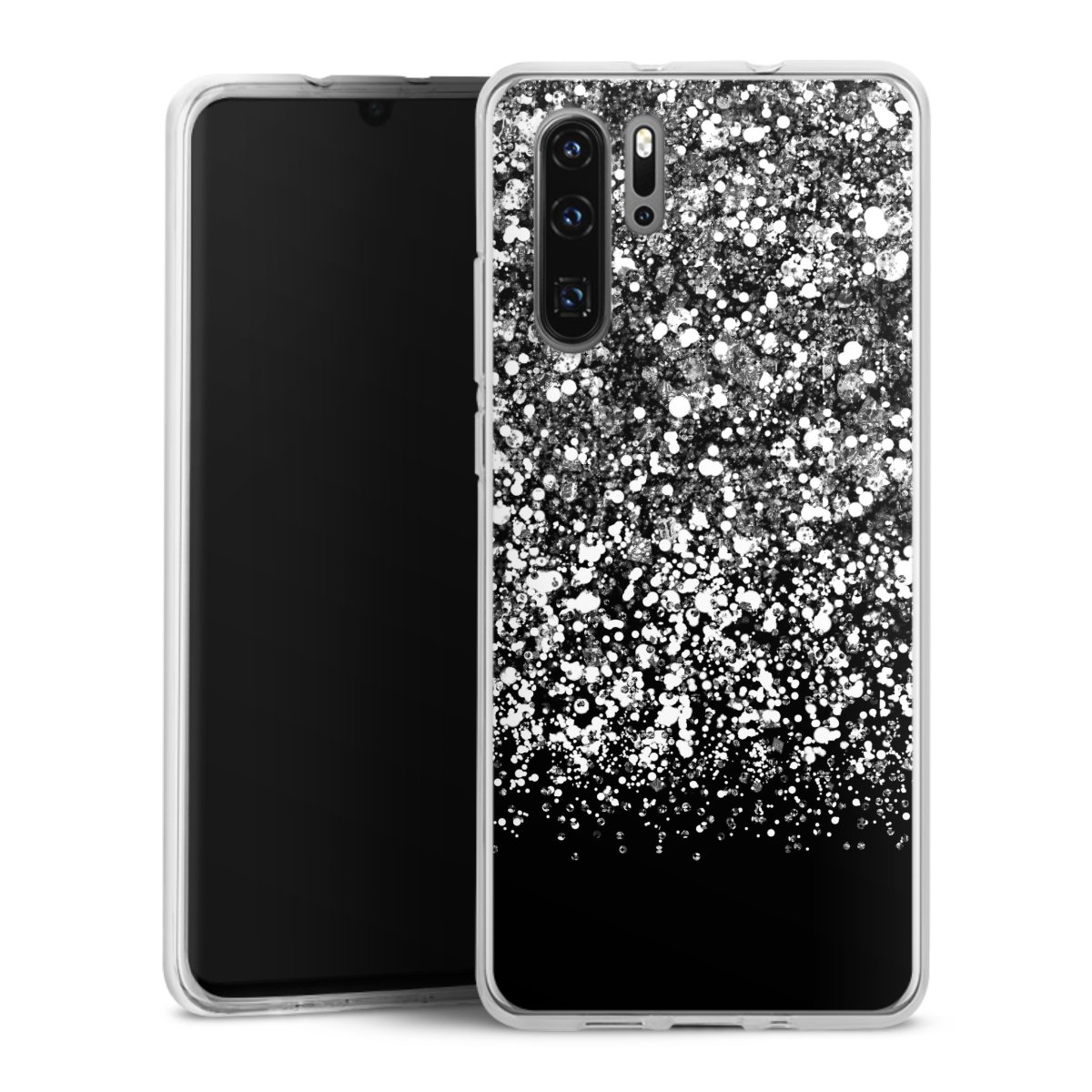 Huawei P30 Pro Handy Silikon Hülle Case transparent Handyhülle Glitzer Snowflake Muster Silikon Case