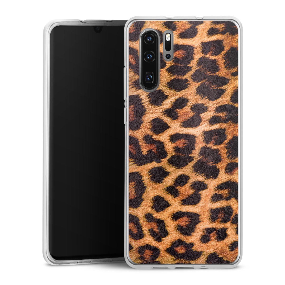 Huawei P30 Pro Handy Silikon Hülle Case transparent Handyhülle Animal Print Leopard Fur Silikon Case