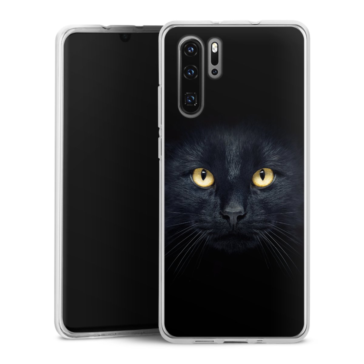 Huawei P30 Pro Handy Silikon Hülle Case transparent Handyhülle Eye Cat Black Silikon Case