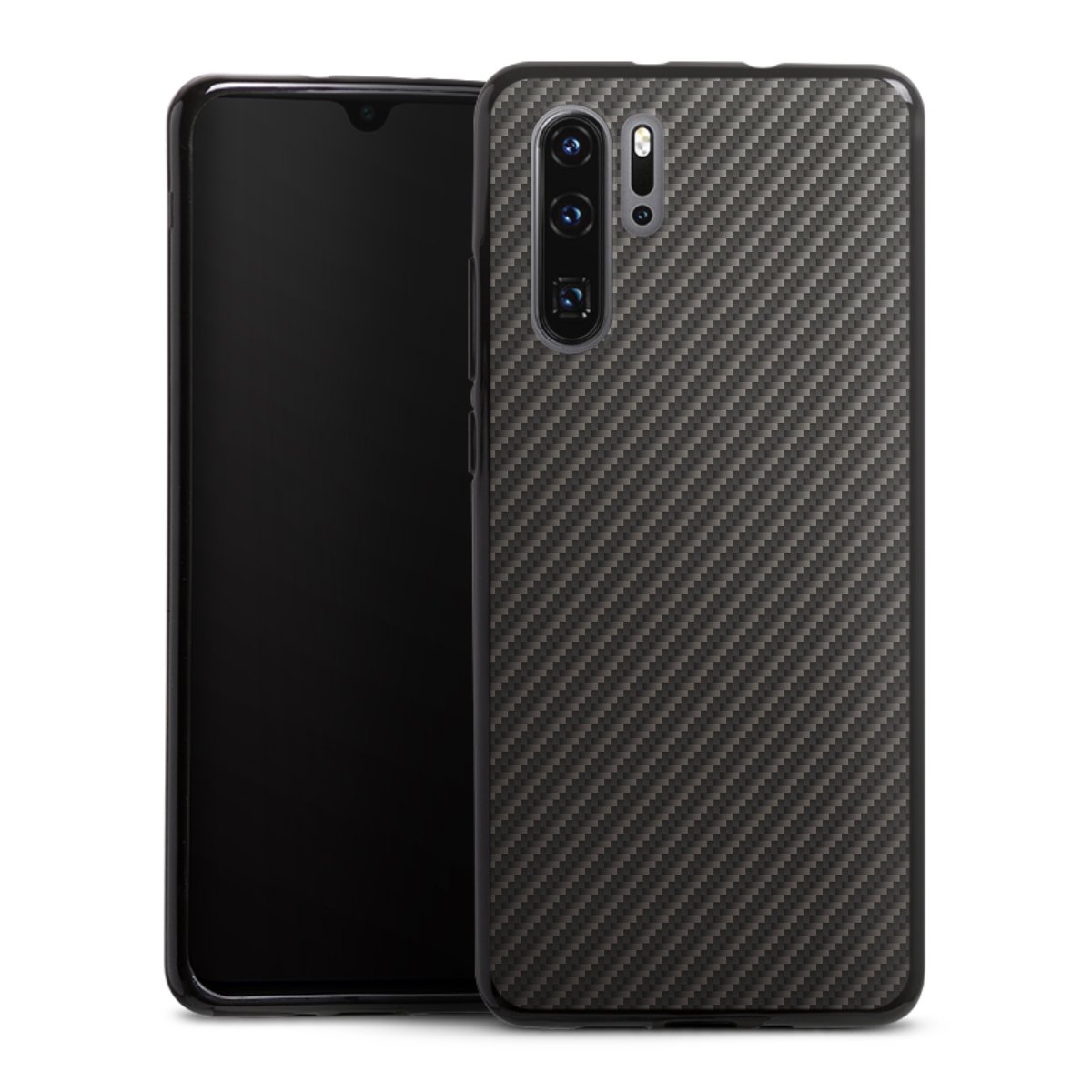 Huawei P30 Pro Handy Silikon Hülle Case schwarz Handyhülle Metallic Look Carbon Muster