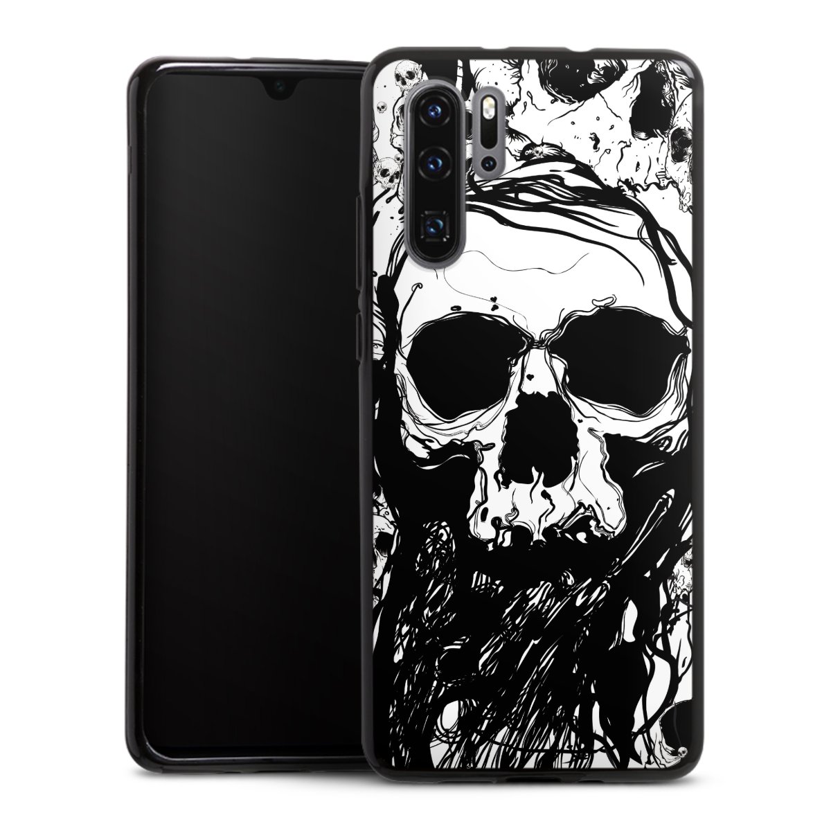 Huawei P30 Pro Handy Silikon Hülle Case schwarz Handyhülle Totenkopf Halloween