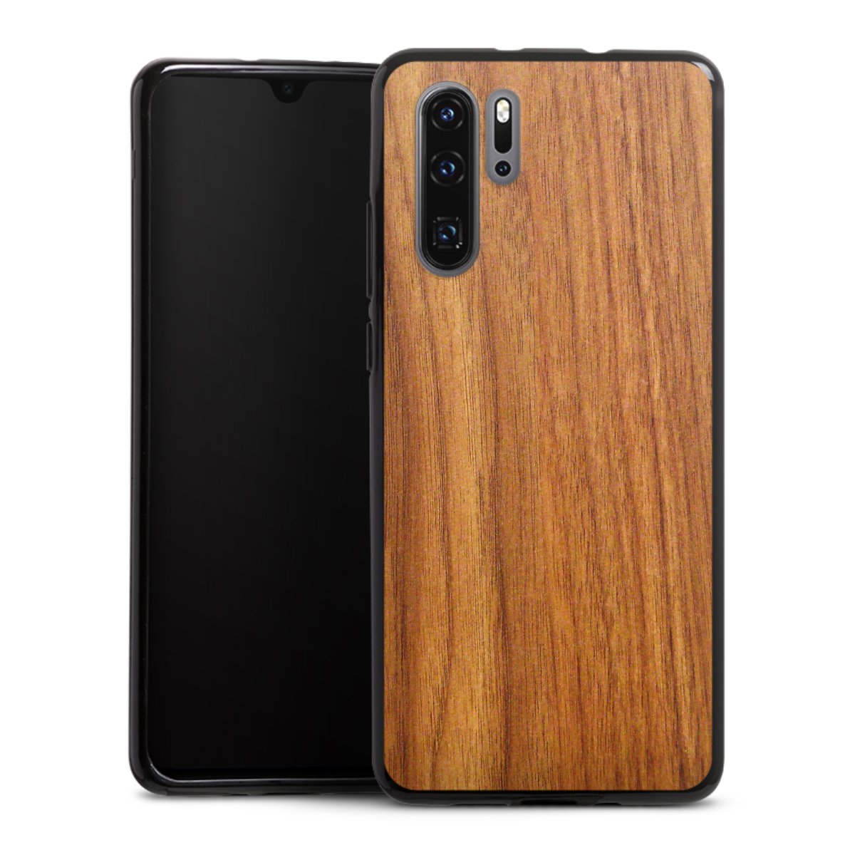 Huawei P30 Pro Handy Silikon Hülle Case schwarz Handyhülle Wood Larch Wooden Look