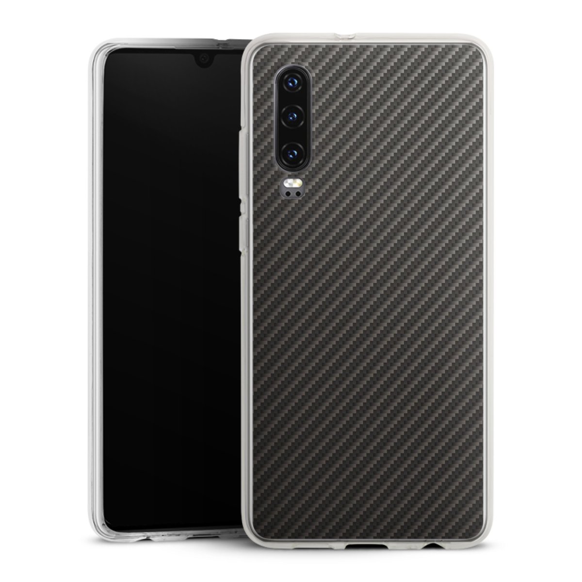 Huawei P30 Handy Silikon Hülle Case transparent Handyhülle Metallic Look Carbon Muster Silikon Case