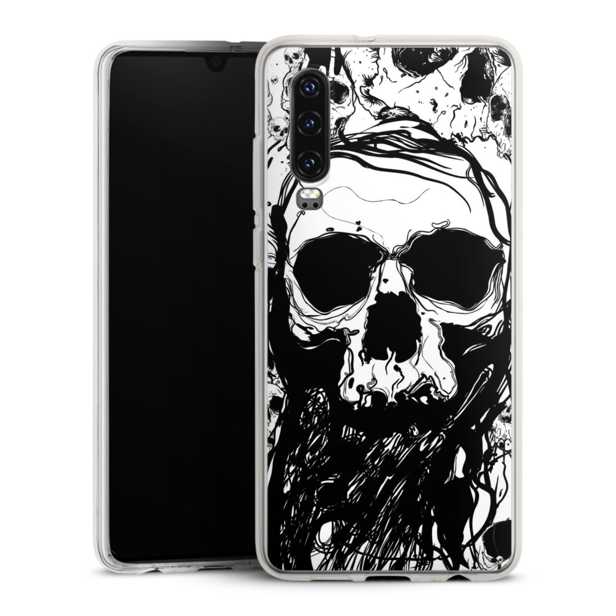 Huawei P30 Handy Silikon Hülle Case transparent Handyhülle Totenkopf Halloween Silikon Case