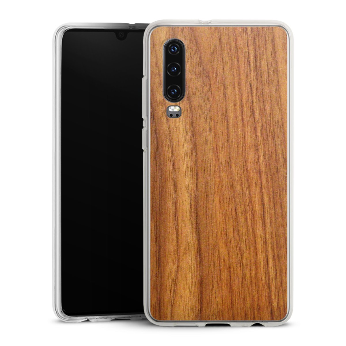 Huawei P30 Handy Silikon Hülle Case transparent Handyhülle Wood Larch Wooden Look Silikon Case