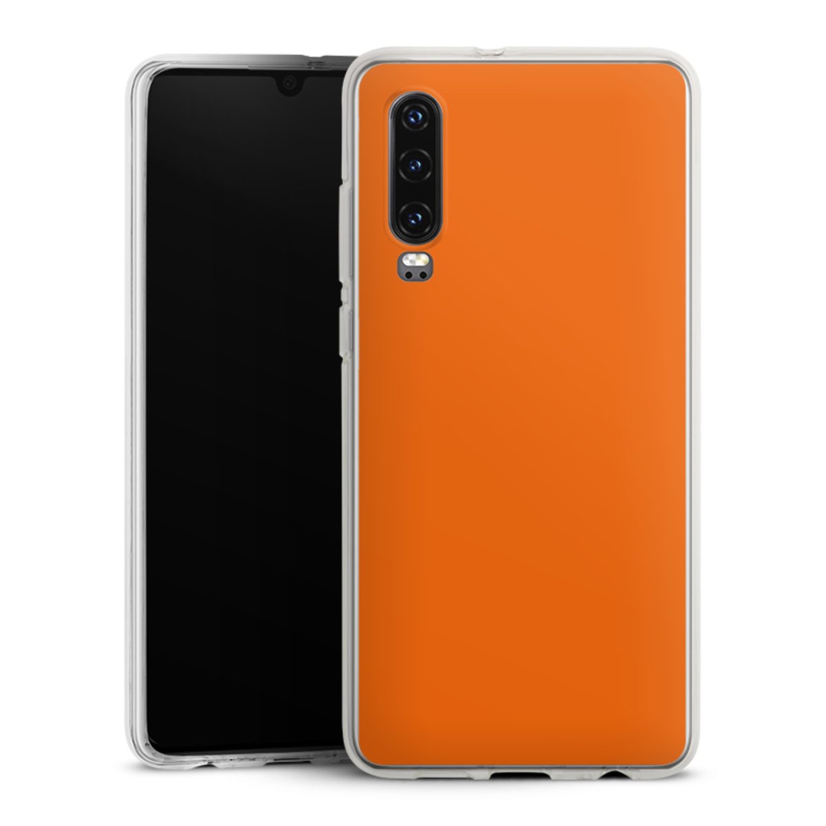 Huawei P30 Handy Silikon Hülle Case transparent Handyhülle Orange Colour Unicoloured Silikon Case