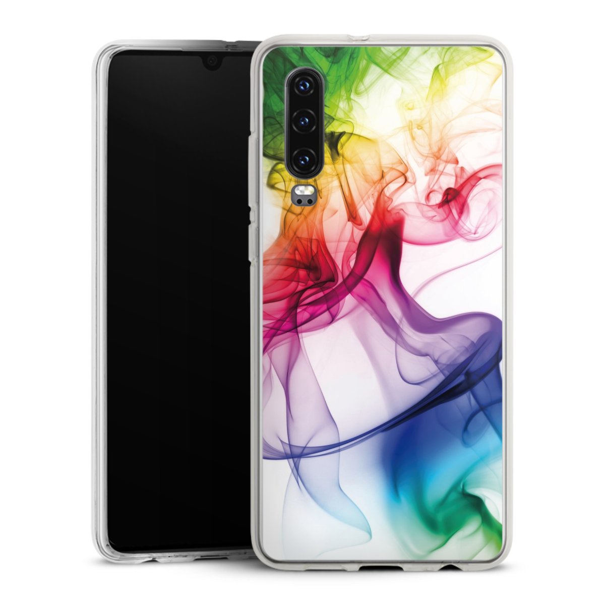 Huawei P30 Handy Silikon Hülle Case transparent Handyhülle Water Colour Rainbow Silikon Case