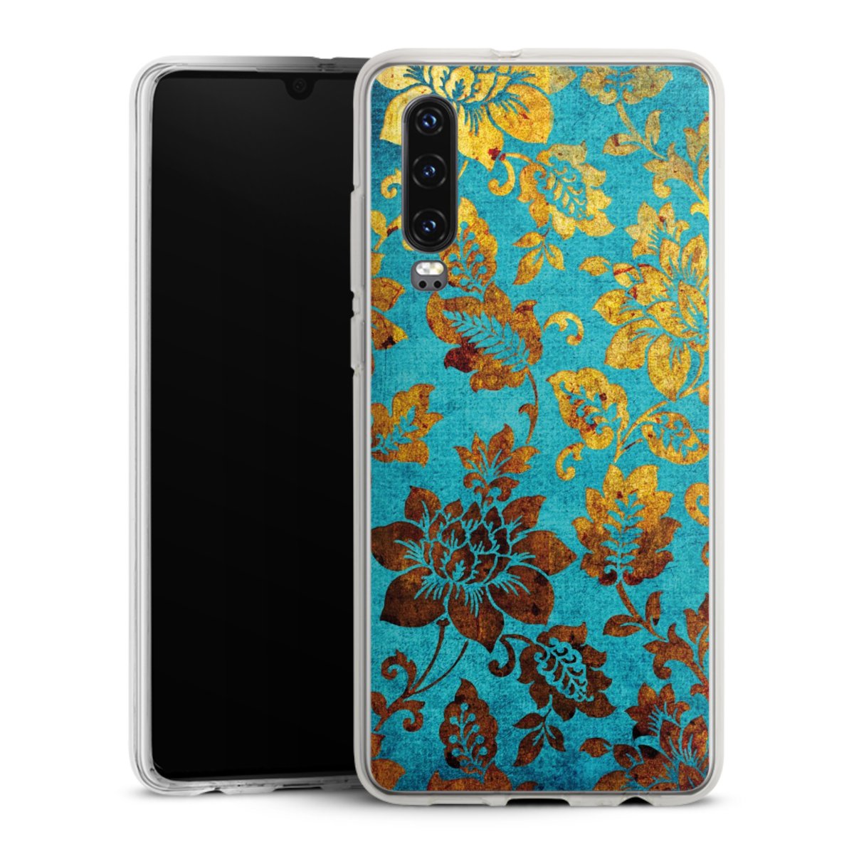 Huawei P30 Handy Silikon Hülle Case transparent Handyhülle Ornament Vintage Flowers Silikon Case