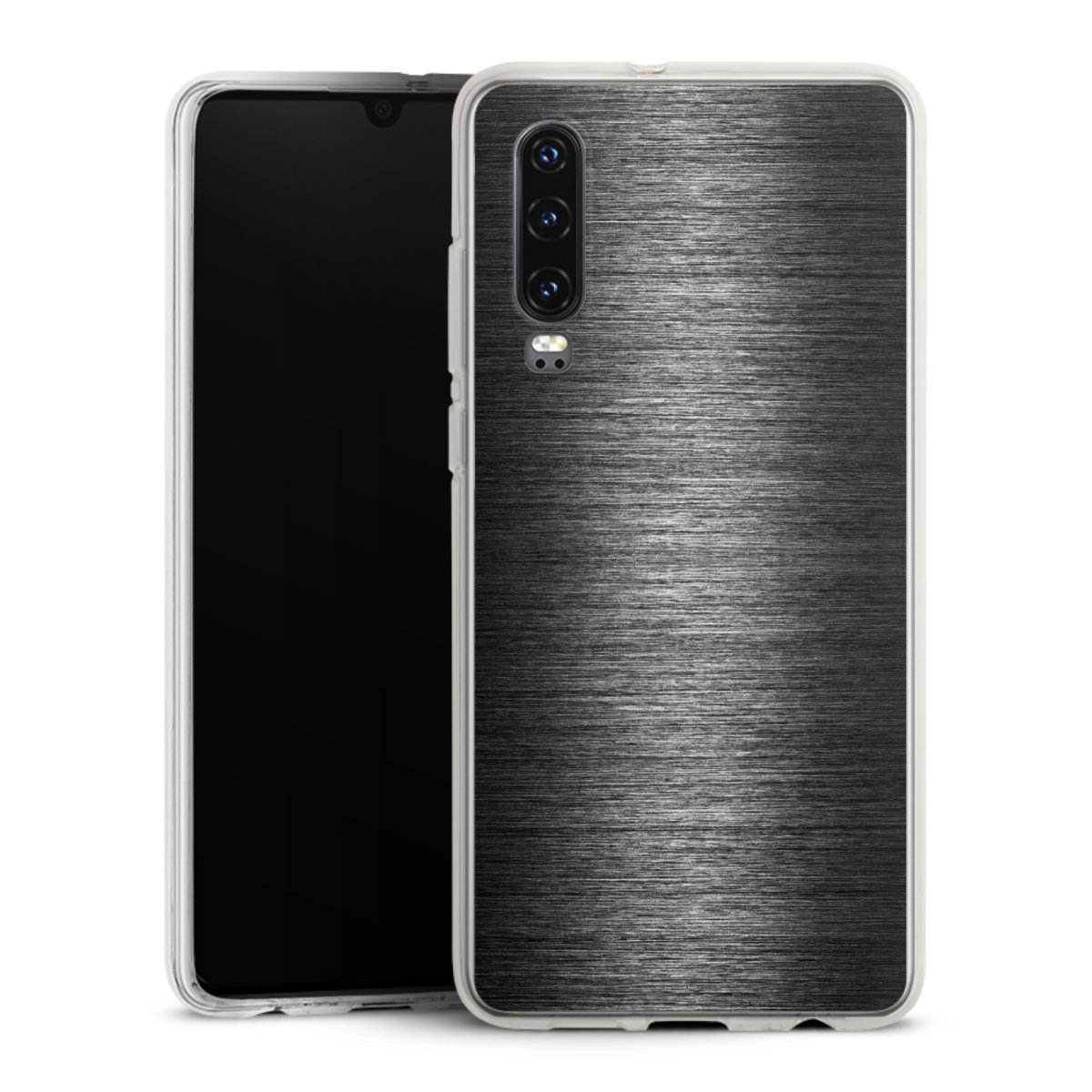 Huawei P30 Handy Silikon Hülle Case transparent Handyhülle Metallic Look Anthracite Metal Silikon Case