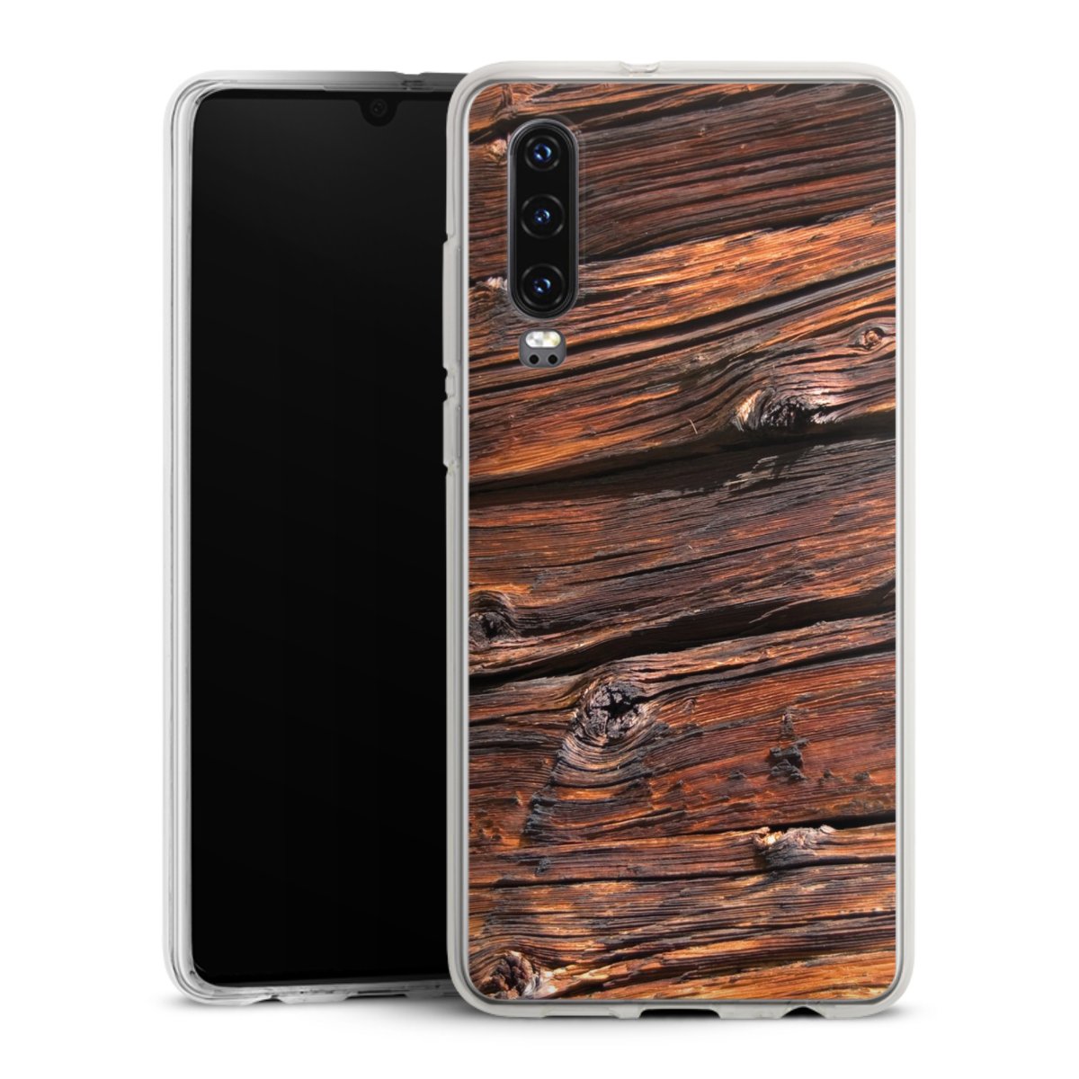 Huawei P30 Handy Silikon Hülle Case transparent Handyhülle Beams Wooden Look Wood Silikon Case