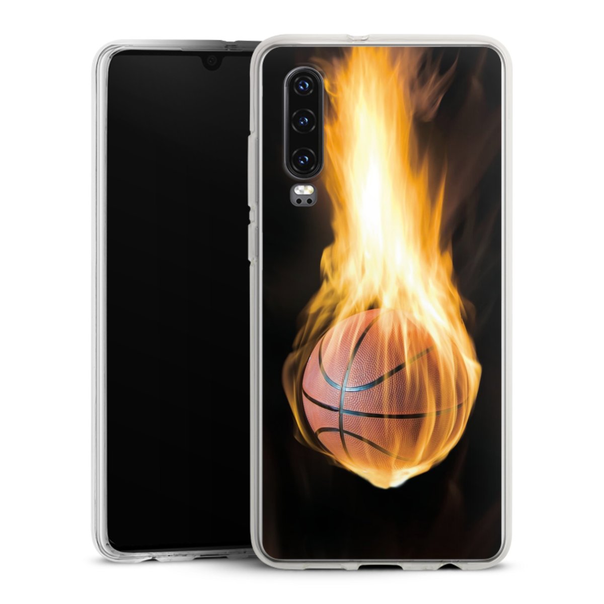 Huawei P30 Handy Silikon Hülle Case transparent Handyhülle Basketball Sports Fire Silikon Case