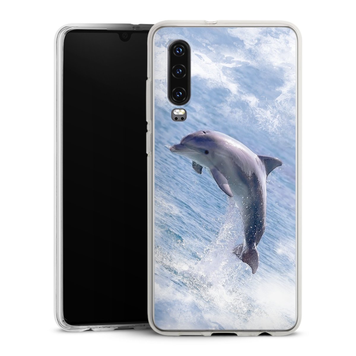 Huawei P30 Handy Silikon Hülle Case transparent Handyhülle Dolphin Ocean Wale Silikon Case